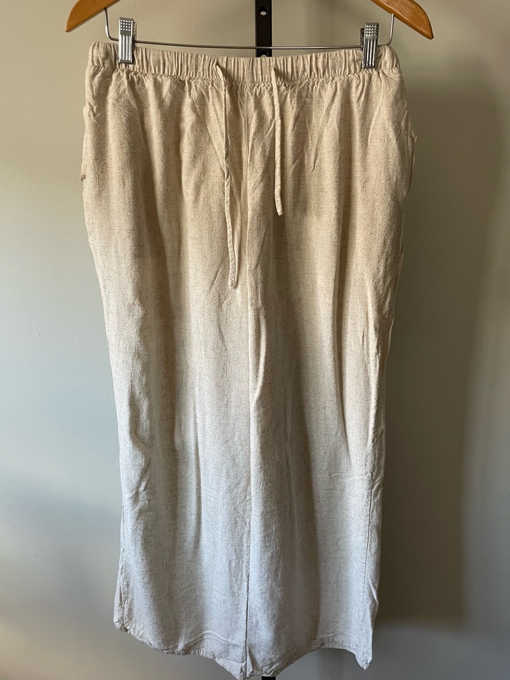 A.C.W. Linen Blend Wide Leg Crop Pant Cream Coastal Grandmother Size Medium